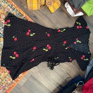Black wrap dress with cherries